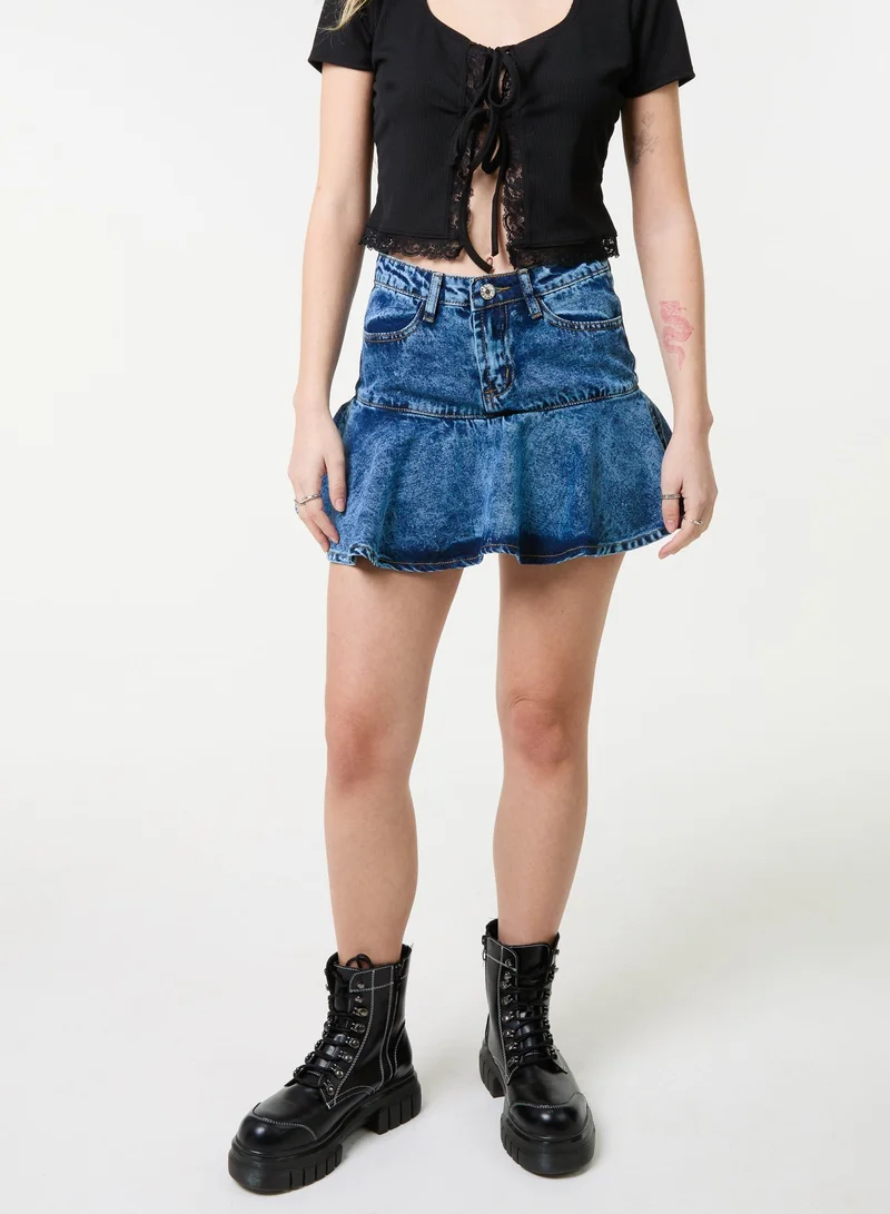 Pink Vanilla  Flippy Denim Mini Skirt With Shorts for Women | Best Price UAE