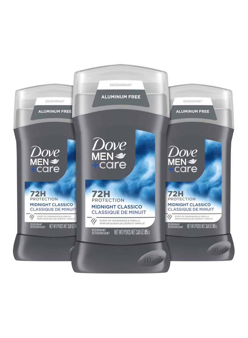 مزيل عرق دوف مين+كير للرجال، ميدنايت كلاسيكو، 3 قطع، خالي من الألومنيوم، حماية من الروائح الكريهة لمدة 72 ساعة، مزيل عرق للرجال مع زيوت أساسية وكريم مرطب 1/4، 3 أونصة