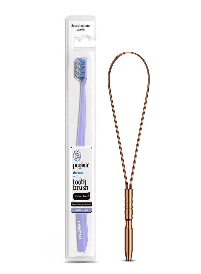 Perfora Manual Toothbrush Lavender Love & Copper Tongue Cleaner Combo for Men & Women | For Fresh Breath & Bacteria Removal | Improved Taste Sense & Oral Hygiene Tongue Scraper To Prevent Bad Breath - Image 1
