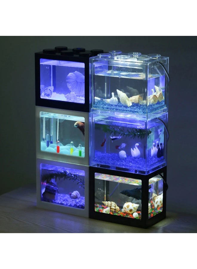 Rubik DIY Mini Betta Fish Tank,Small Transparent Fish Aquarium Stackable Tank, Aquarium Lego Design Block Type (Pink) - Image 4