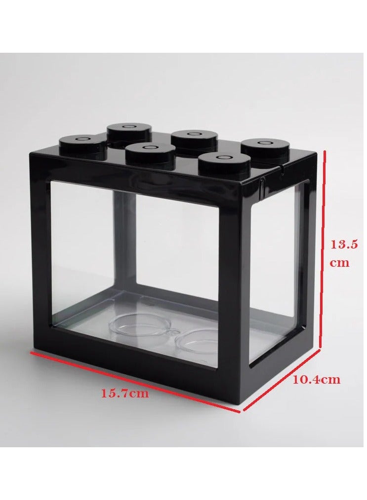 Rubik DIY Mini Betta Fish Tank,Small Transparent Fish Aquarium Stackable Tank, Aquarium Lego Design Block Type (Pink) - Image 2