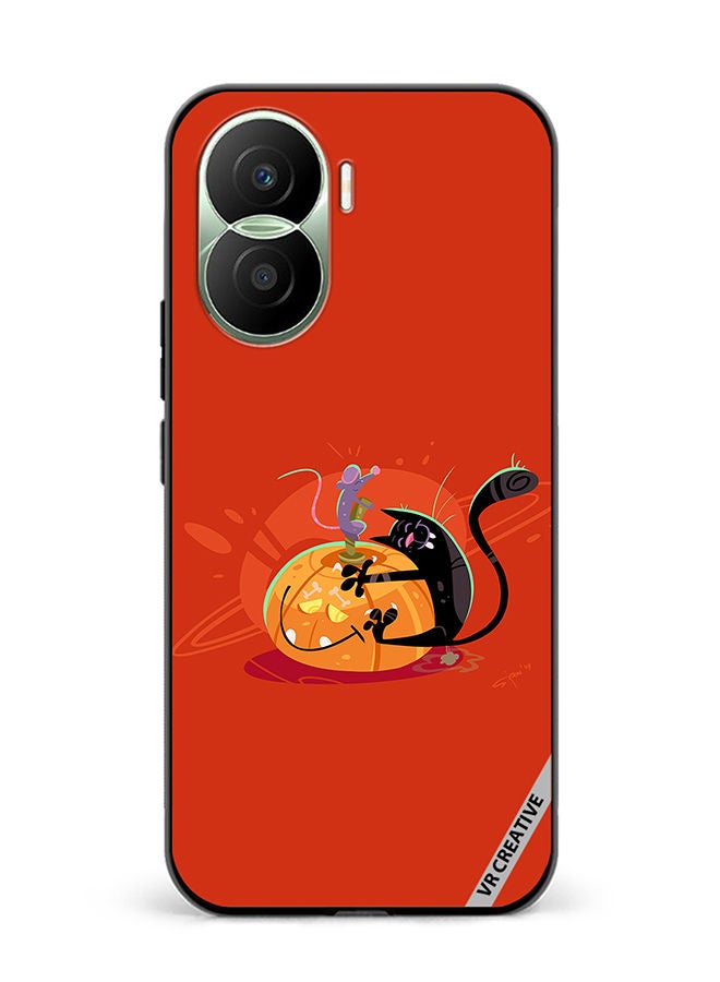 VR CREATIVE Protective Case Cover For Honor Play7T Pro Halloween Cat Design Multicolour - Image 1