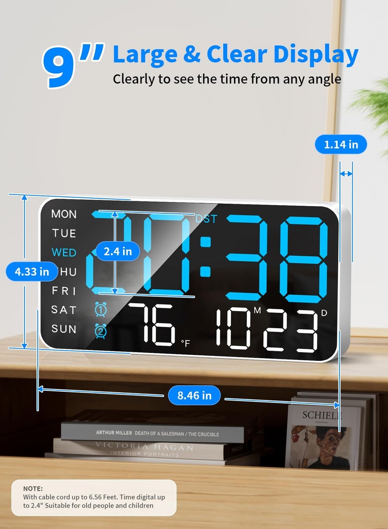 Flushrenic LED digital alarm clock, LED clock, room alarm clock, 8.4-inch large digital wall clock, LED alarm clock with large digits, date, temperature, and DST, suitable for modern office decoration design, rooms, bedrooms, and gifts. - Image 3