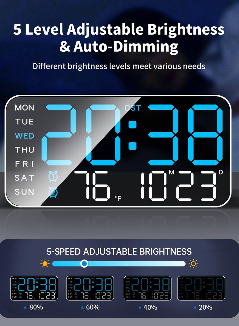 Flushrenic LED digital alarm clock, LED clock, room alarm clock, 8.4-inch large digital wall clock, LED alarm clock with large digits, date, temperature, and DST, suitable for modern office decoration design, rooms, bedrooms, and gifts. - Image 4