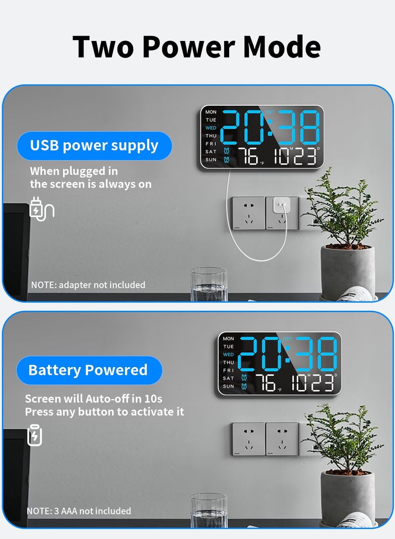 Flushrenic LED digital alarm clock, LED clock, room alarm clock, 8.4-inch large digital wall clock, LED alarm clock with large digits, date, temperature, and DST, suitable for modern office decoration design, rooms, bedrooms, and gifts. - Image 5