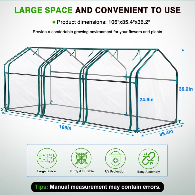 Yesker Mini Greenhouse 106"x36"x36" Portable Small Green House for Indoor Outdoor Greenhouses with PVC Cover Compact Greenhouse Kit for Winter Gardening Balcony Patio Outside Backyard Plant Protection - Image 2