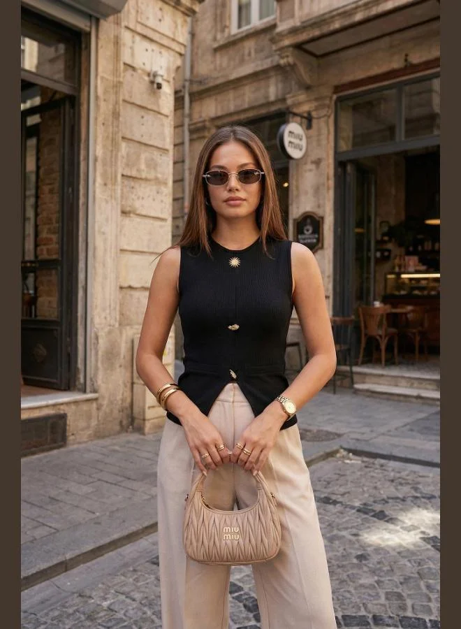 ليلا Lela Fitted Crew Neck Blouse with Accessory Details Women's Blouse 5866475