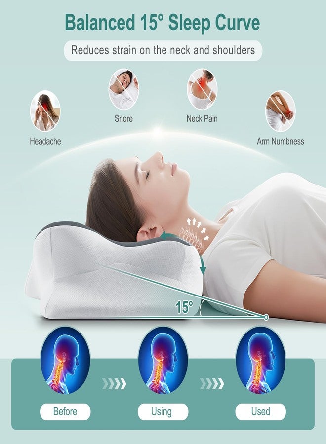 DONAMA Cervical Neck Pillow- Ergonomic Pillows for Pain Relief, Contour Memory Foam Pillow for Side/Back/Stomach Sleepers, CertiPUR-US Certified with Cooling Ice Silk Pillowcase - Image 4