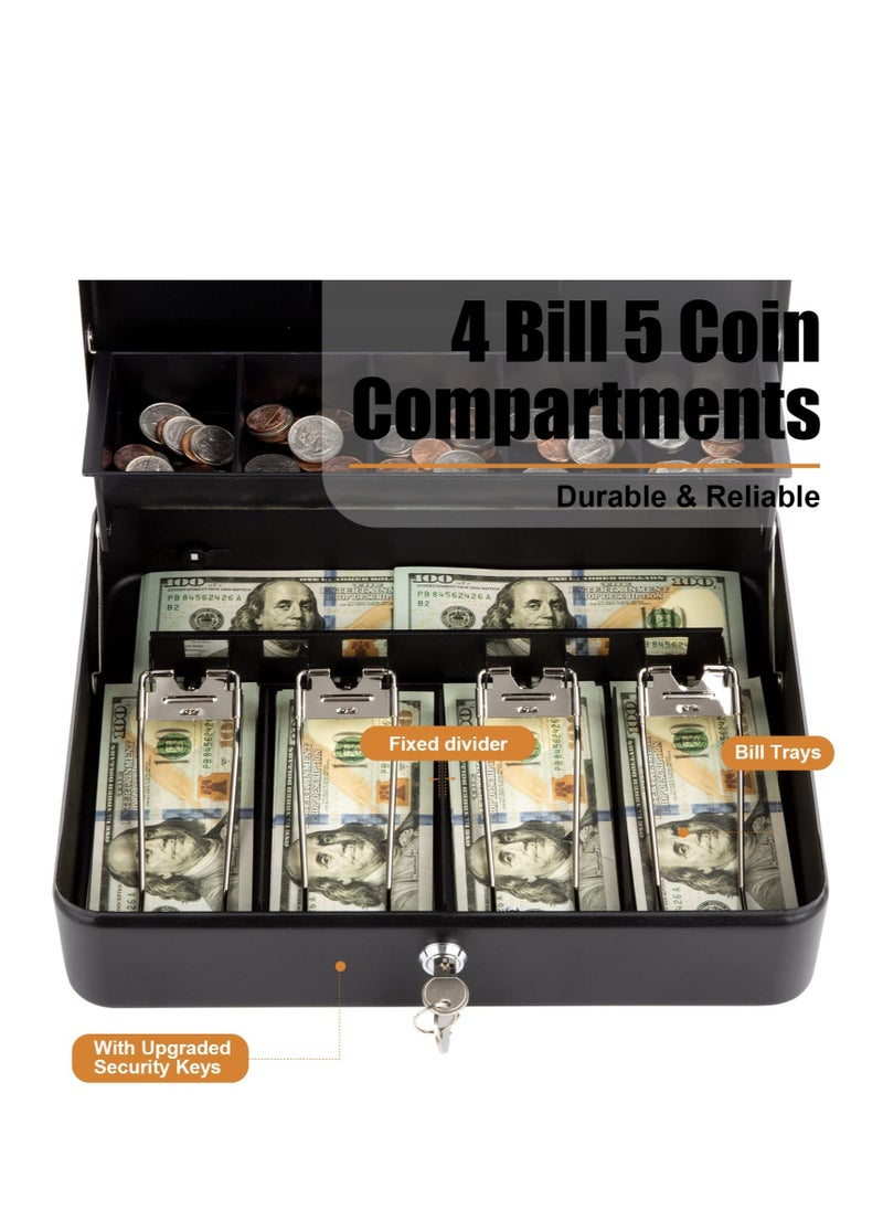 Excefore Lock Safe Box, Cash Box with Lock and 2 Keys, Metal Money Box with Cash Tray, Lock Safe Box for Office Business, 4 Bill/5 Coin Slots, 29.97L x 24.13W x 8.89H cm (Side Key-Black)  - Image 4