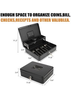 Excefore Lock Safe Box, Cash Box with Lock and 2 Keys, Metal Money Box with Cash Tray, Lock Safe Box for Office Business, 4 Bill/5 Coin Slots, 29.97L x 24.13W x 8.89H cm (Side Key-Black)  - Image 5