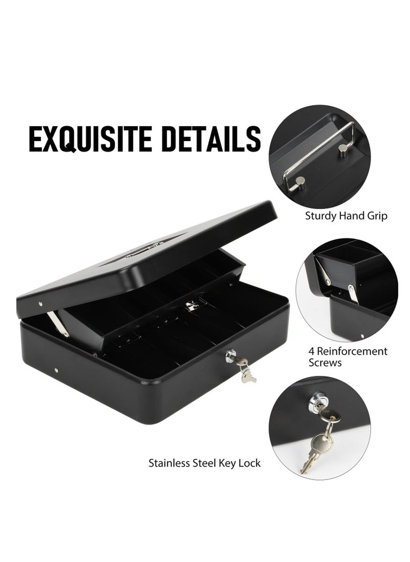 Excefore Lock Safe Box, Cash Box with Lock and 2 Keys, Metal Money Box with Cash Tray, Lock Safe Box for Office Business, 4 Bill/5 Coin Slots, 29.97L x 24.13W x 8.89H cm (Side Key-Black)  - Image 3
