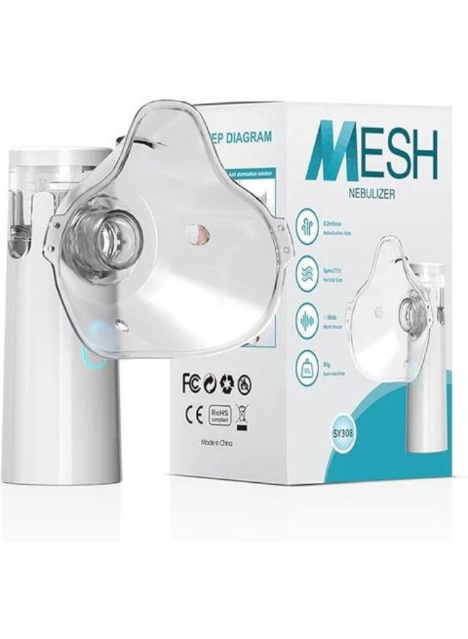 MESH New Mini Nebulizer Machine for Adults & Kids, Upgrade Portable Nebuliser USB Rechargeable Handheld Nebuliser with 2 Mask, 2 Adjustable Atomization Steam Inhaler for Home, Reusable, Silent and Ultrasonic Micro-grid Electronic Atomizer - Image 1