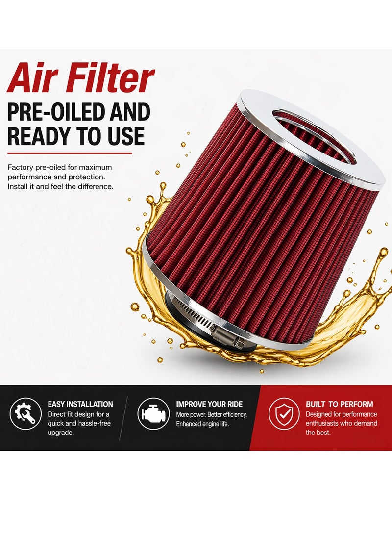 Universal Car High Flow Cone Air Filter 3PCS Clamp On Performance Intake Filter Washable Reusable Pre Oiled Cotton Gauze Engine Air Cleaner Kit for Car SUV Truck Cold Air Intake System Power Increase Durable Metal Mesh - Image 4