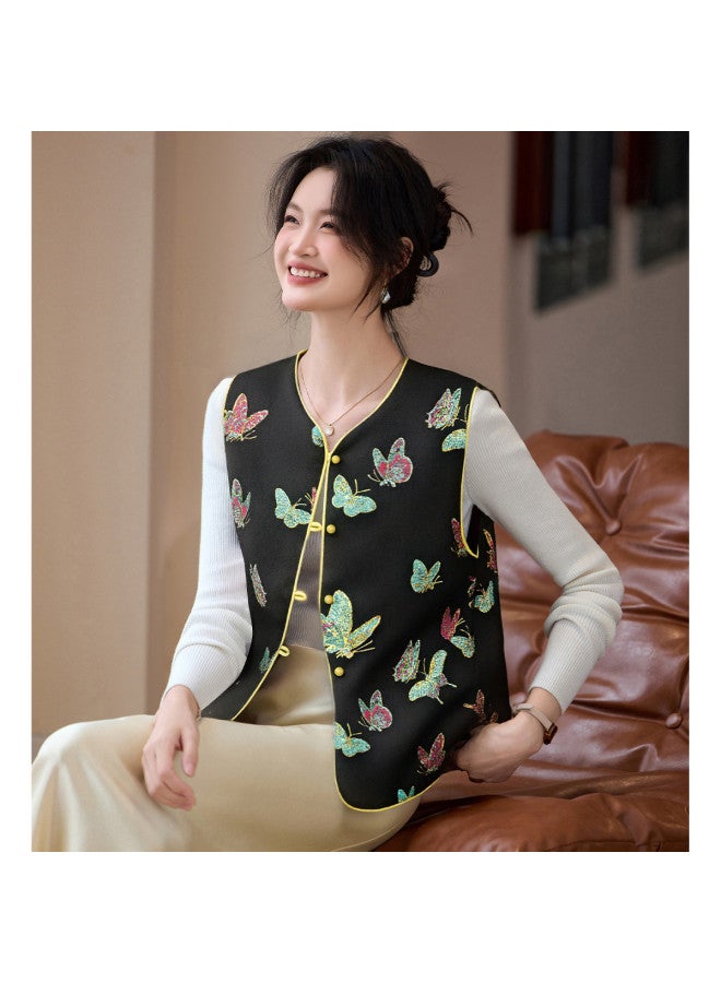 Tucano سترة بدون أكمام قابلة للعكس بأسلوب صيني جديد، خريف، ياقة على شكل V، جاكار، عصرية، كاجوال، للنساء - Image 2