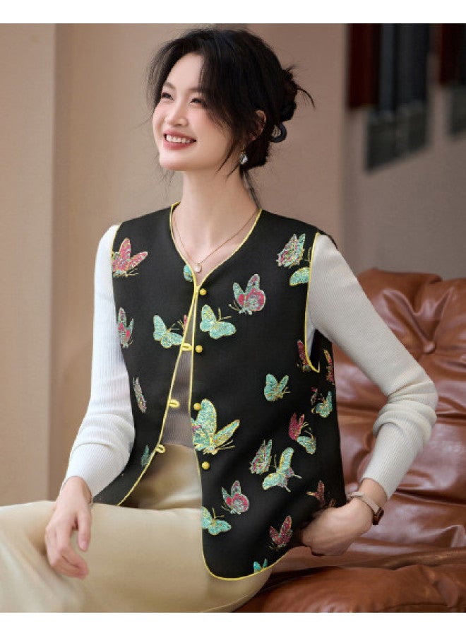 Tucano سترة بدون أكمام قابلة للعكس بأسلوب صيني جديد، خريف، ياقة على شكل V، جاكار، عصرية، كاجوال، للنساء - Image 1