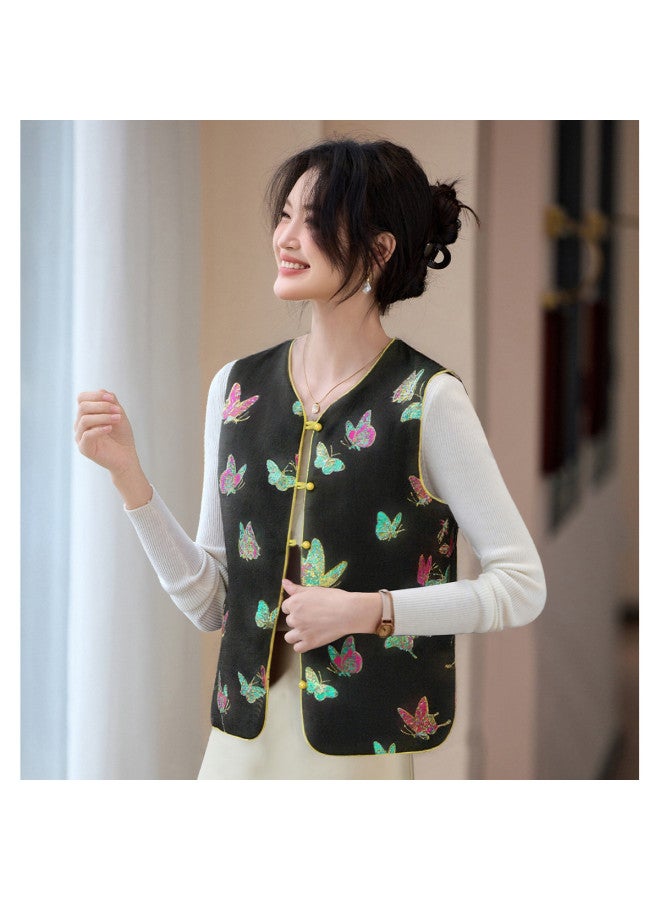 Tucano سترة بدون أكمام قابلة للعكس بأسلوب صيني جديد، خريف، ياقة على شكل V، جاكار، عصرية، كاجوال، للنساء - Image 3