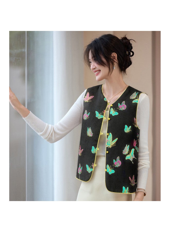 Tucano سترة بدون أكمام قابلة للعكس بأسلوب صيني جديد، خريف، ياقة على شكل V، جاكار، عصرية، كاجوال، للنساء - Image 5