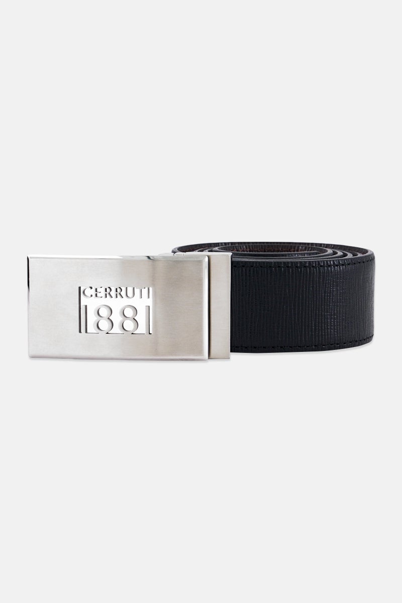 CERRUTI 1881 Men Brand Logo Anchor Buckle Leather Belt, Black  - Image 1
