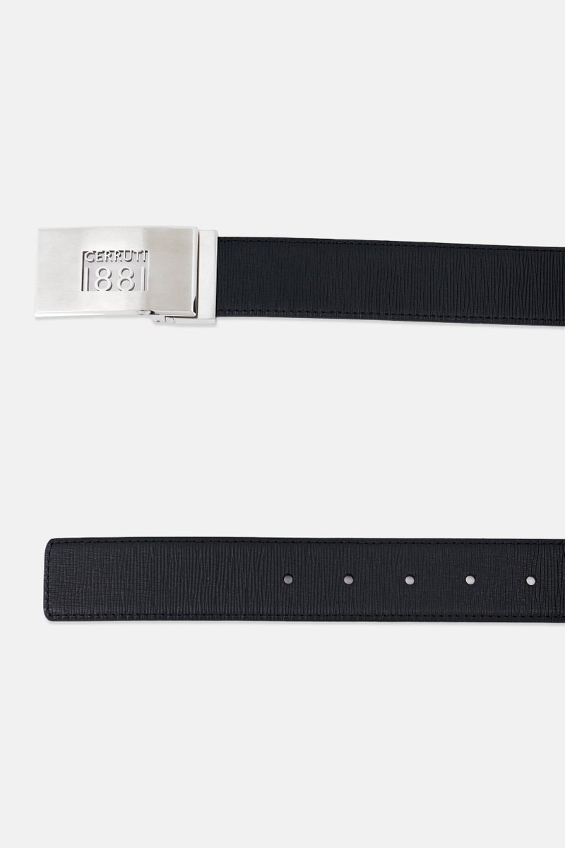 CERRUTI 1881 Men Brand Logo Anchor Buckle Leather Belt, Black  - Image 2