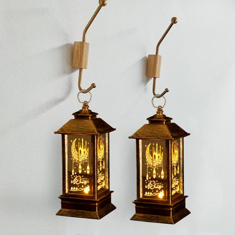 Glodecart 2PCS Ramadan Lantern, Dark Brown Mini Castle Moon, LED, Not Water Resistant, Home Decor, Eid Mubarak, Tabletop Mount - Image 5