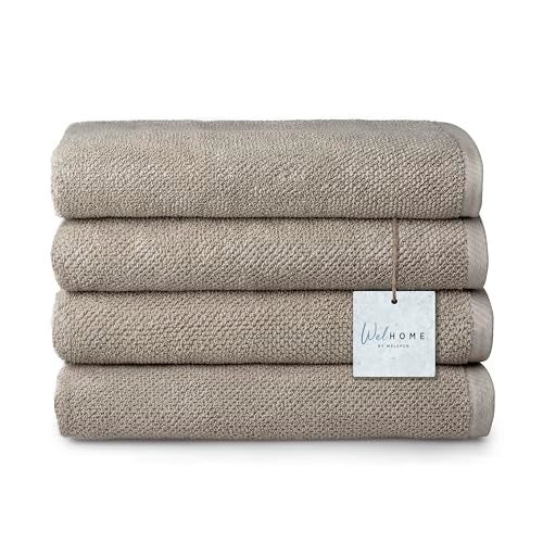 Welhome Franklin 100% Cotton Popcorn Textured Towel Set - 4 Pack Bath Towels, 600 GSM, Soft & Plush, Taupe - Image 1