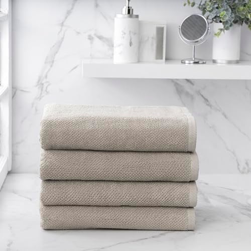 Welhome Franklin 100% Cotton Popcorn Textured Towel Set - 4 Pack Bath Towels, 600 GSM, Soft & Plush, Taupe - Image 3