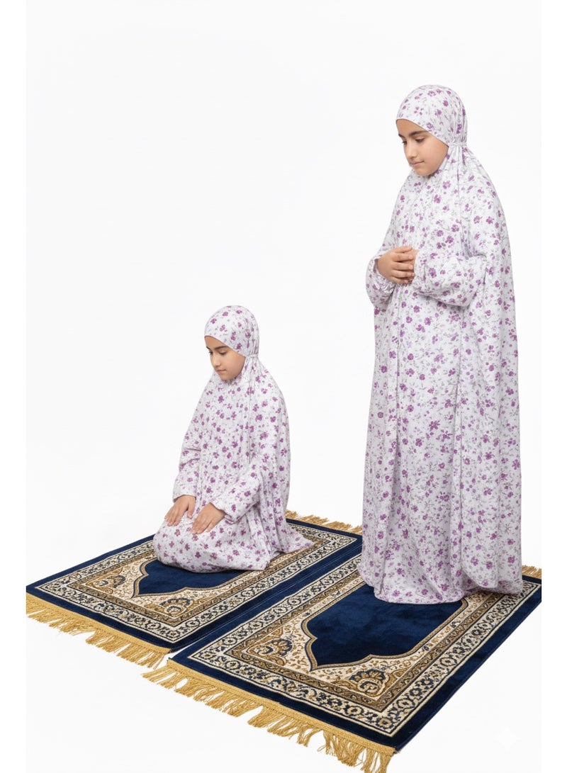 AMYAE Girls' Prayer Set with Hijab – Modest Prayer Outfit for Girls with Floral Print | Girls' Jilbab for Prayer - Image 1