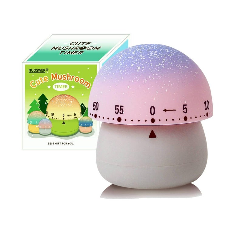 NUOSWEK Mechanical Kitchen Timer, Cute Mushroom Timer for Kids, Wind Up 60 Minute Manual Countdown Timer for Classroom, Home, Study and Cooking (Grey Base) - Image 1