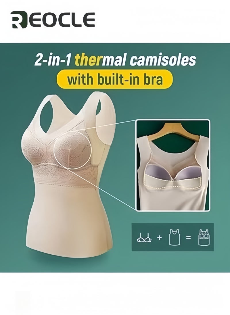 REOCLE Women's Thermal Underwear with Built-in Bra 2-in-1High Stretch Thermal Built in Bra Tank Tops Seamless Warm Base Layer Top - Image 2