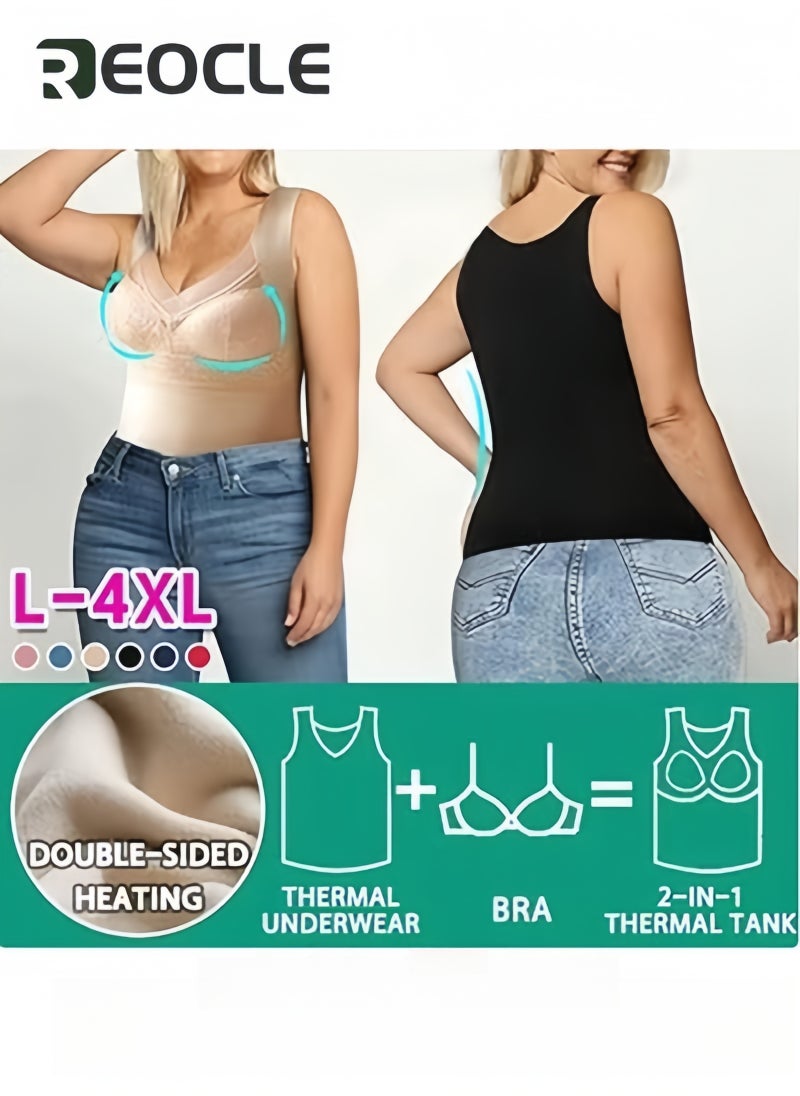 REOCLE Women's Thermal Underwear with Built-in Bra 2-in-1High Stretch Thermal Built in Bra Tank Tops Seamless Warm Base Layer Top - Image 4