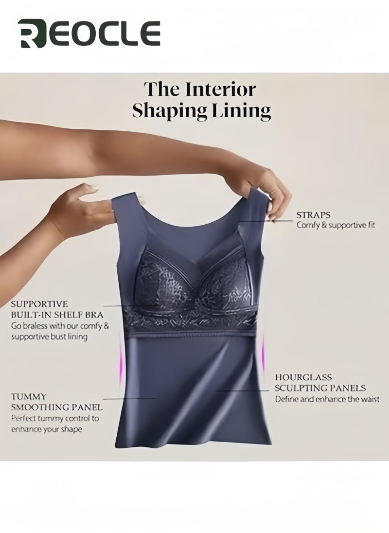 REOCLE Women's Thermal Underwear with Built-in Bra 2-in-1High Stretch Thermal Built in Bra Tank Tops Seamless Warm Base Layer Top - Image 5