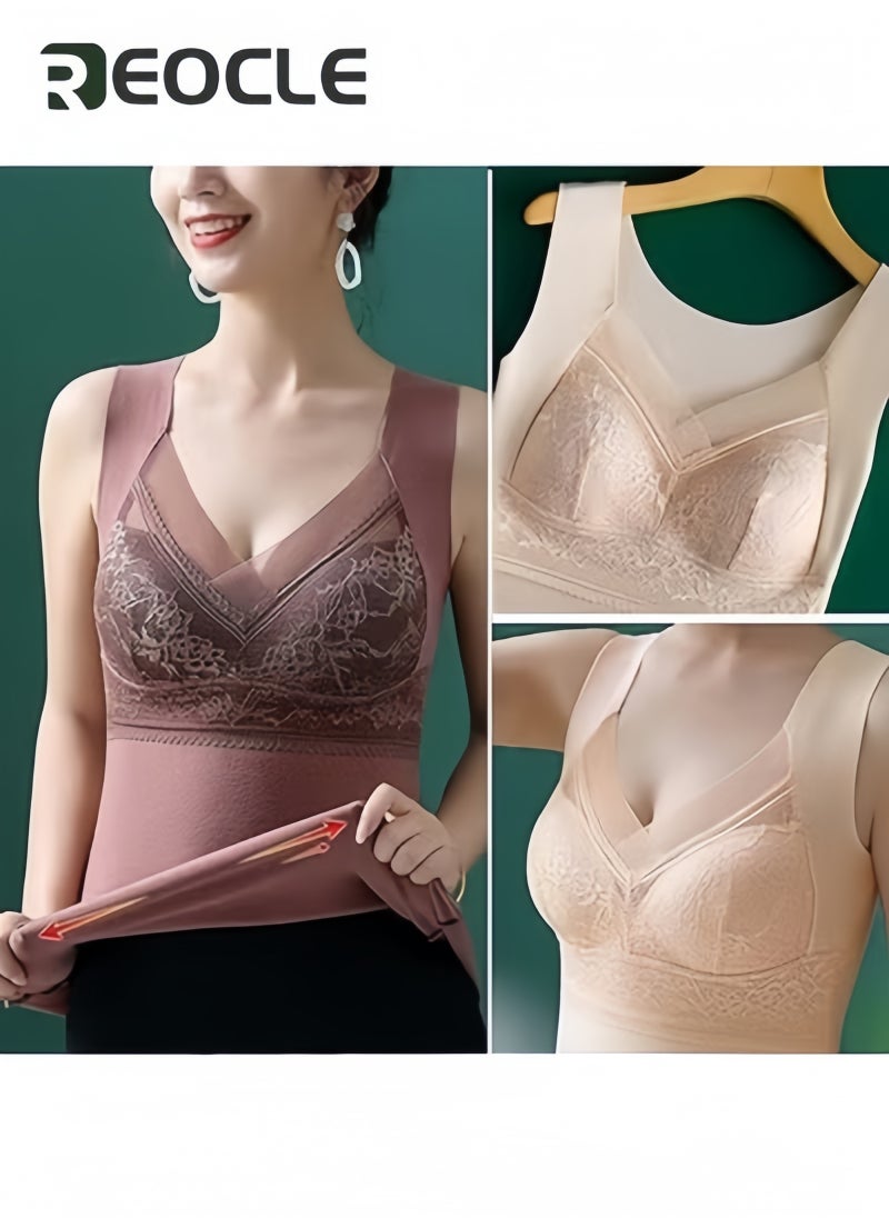 REOCLE Women's Thermal Underwear with Built-in Bra 2-in-1High Stretch Thermal Built in Bra Tank Tops Seamless Warm Base Layer Top - Image 3