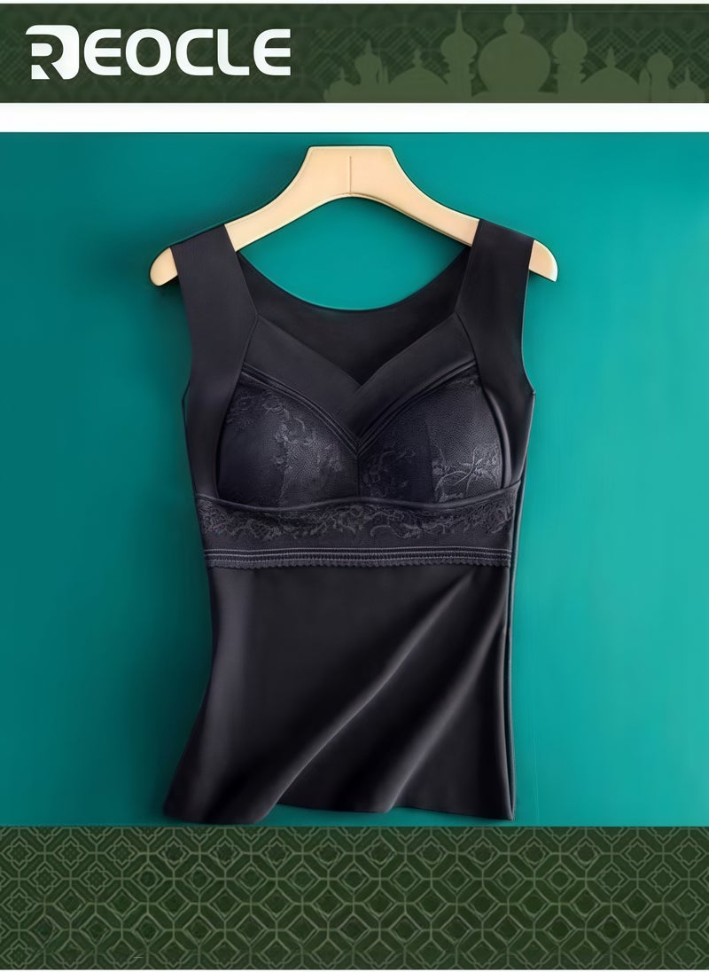 REOCLE Women's Thermal Underwear with Built-in Bra 2-in-1High Stretch Thermal Built in Bra Tank Tops Seamless Warm Base Layer Top - Image 1