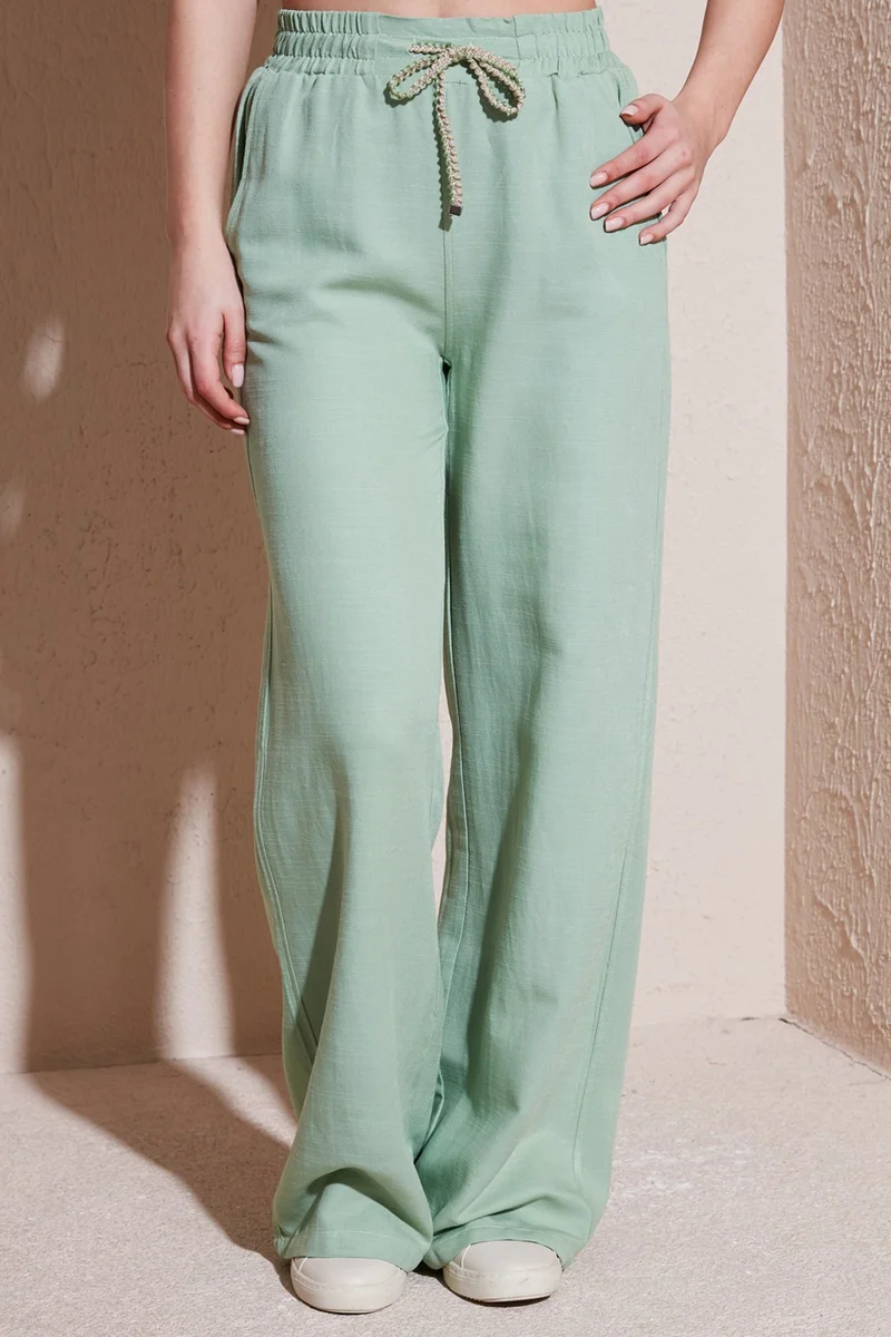 فاشن فريندز Cotton High Waist Wide Leg Trousers Women's Trousers 24Y0249K1