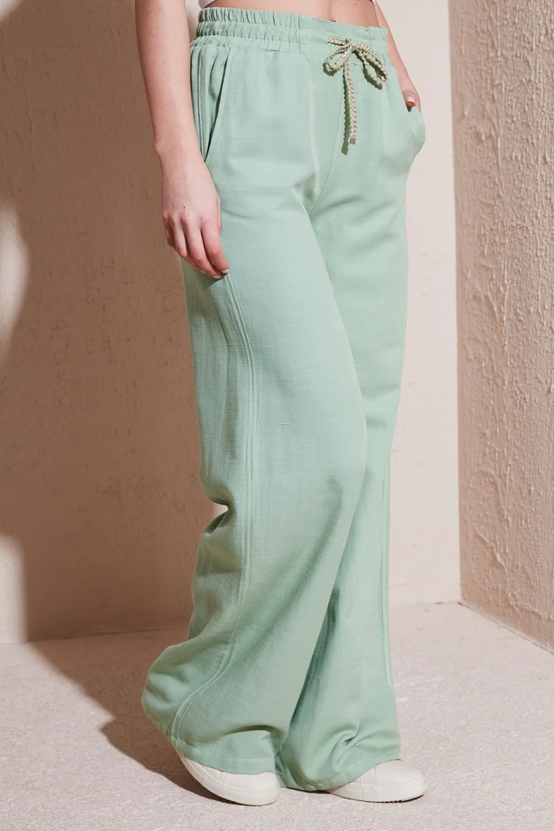 فاشن فريندز Cotton High Waist Wide Leg Trousers Women's Trousers 24Y0249K1
