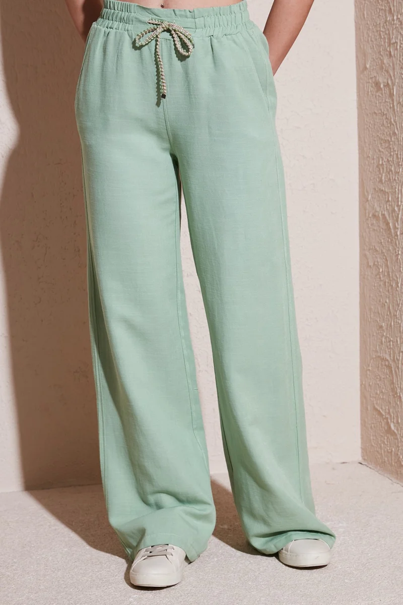فاشن فريندز Cotton High Waist Wide Leg Trousers Women's Trousers 24Y0249K1