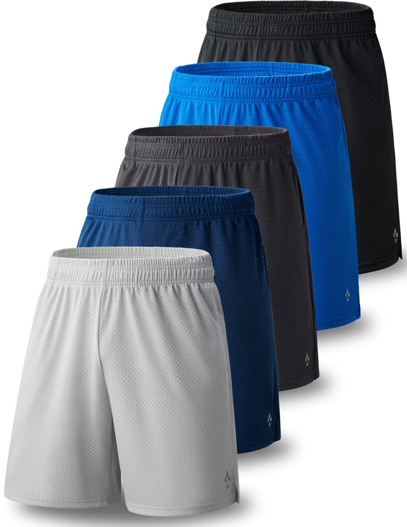5 Pack Mens Athletic Shorts 9 Mesh Basketball Shorts Men Active Gym Shorts with Pockets Set 2 Large