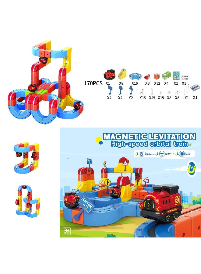ماجني الاصحاب 170PCS Mega High-Speed Versatile Anti-Gravity Maglev Train Set, Large DIY Track Building System, STEM Construction Toy for Kids Creative Play - Image 1