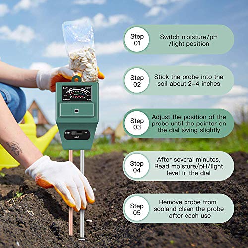 AZRMOH® Soil pH Meter, 3-in-1 Soil Test Kit Moisture Light & pH Tester Acidity Hydroponic Tester for Home Garden, Lawn, Farm, Plants, Herbs & Gardening Tools - Image 2