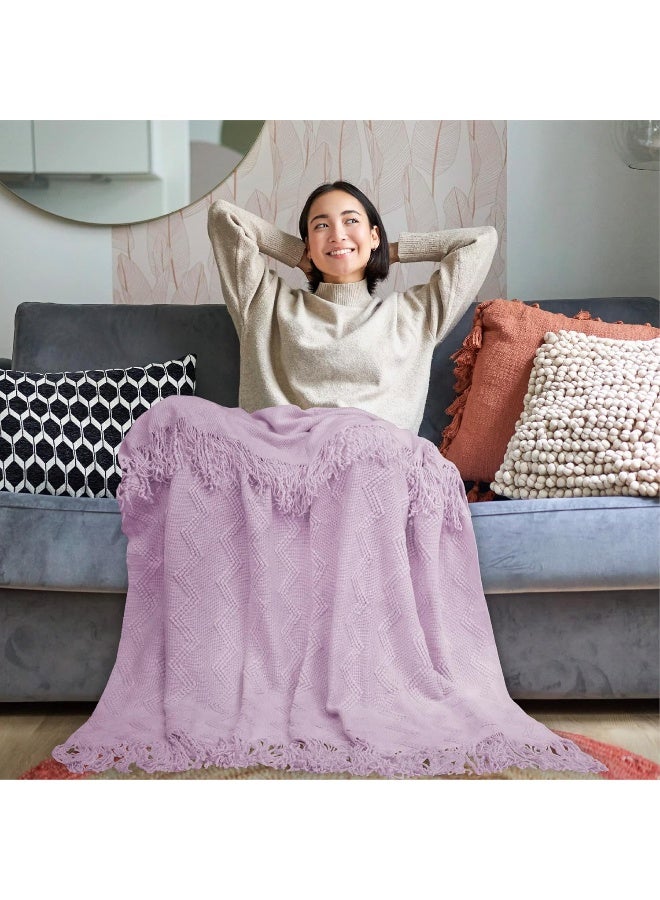 PAVILIA PAVILIA Light Purple Knit Throw Blanket Couch  Soft Knitted Boho Farmhouse Home Decor Woven Throw  Cozy Decorative Afghan Bed Sofa  Outdoor Summer Fall Gift Lightweight  Lilac Lavender Purple  50x60  - Image 5
