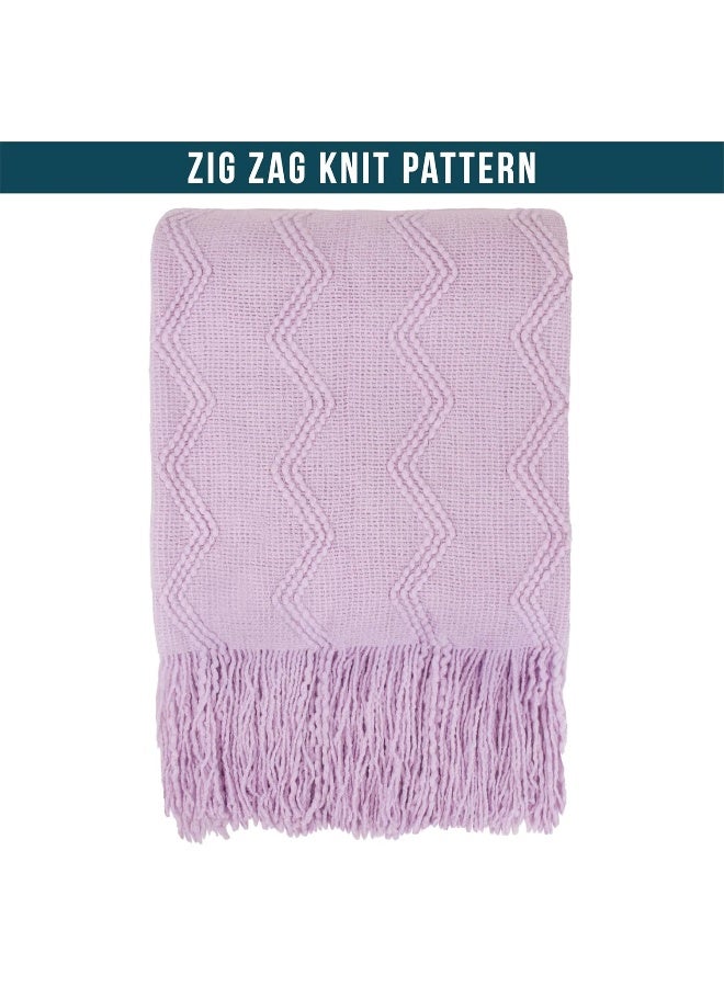 PAVILIA PAVILIA Light Purple Knit Throw Blanket Couch  Soft Knitted Boho Farmhouse Home Decor Woven Throw  Cozy Decorative Afghan Bed Sofa  Outdoor Summer Fall Gift Lightweight  Lilac Lavender Purple  50x60  - Image 3