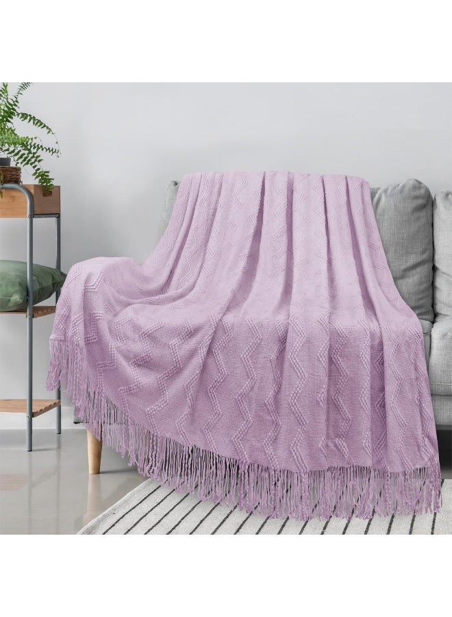 PAVILIA PAVILIA Light Purple Knit Throw Blanket Couch  Soft Knitted Boho Farmhouse Home Decor Woven Throw  Cozy Decorative Afghan Bed Sofa  Outdoor Summer Fall Gift Lightweight  Lilac Lavender Purple  50x60  - Image 2