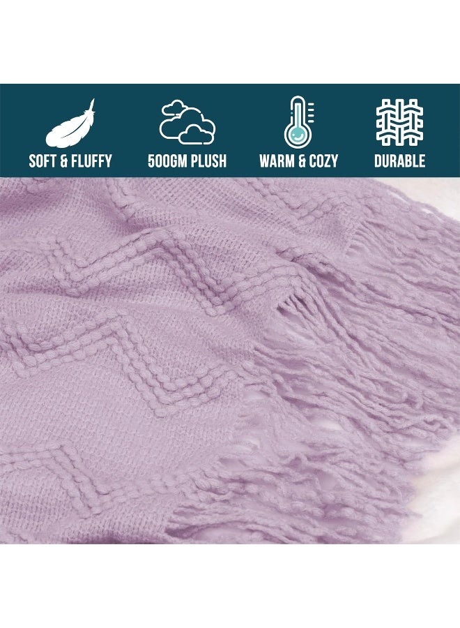 PAVILIA PAVILIA Light Purple Knit Throw Blanket Couch  Soft Knitted Boho Farmhouse Home Decor Woven Throw  Cozy Decorative Afghan Bed Sofa  Outdoor Summer Fall Gift Lightweight  Lilac Lavender Purple  50x60  - Image 4