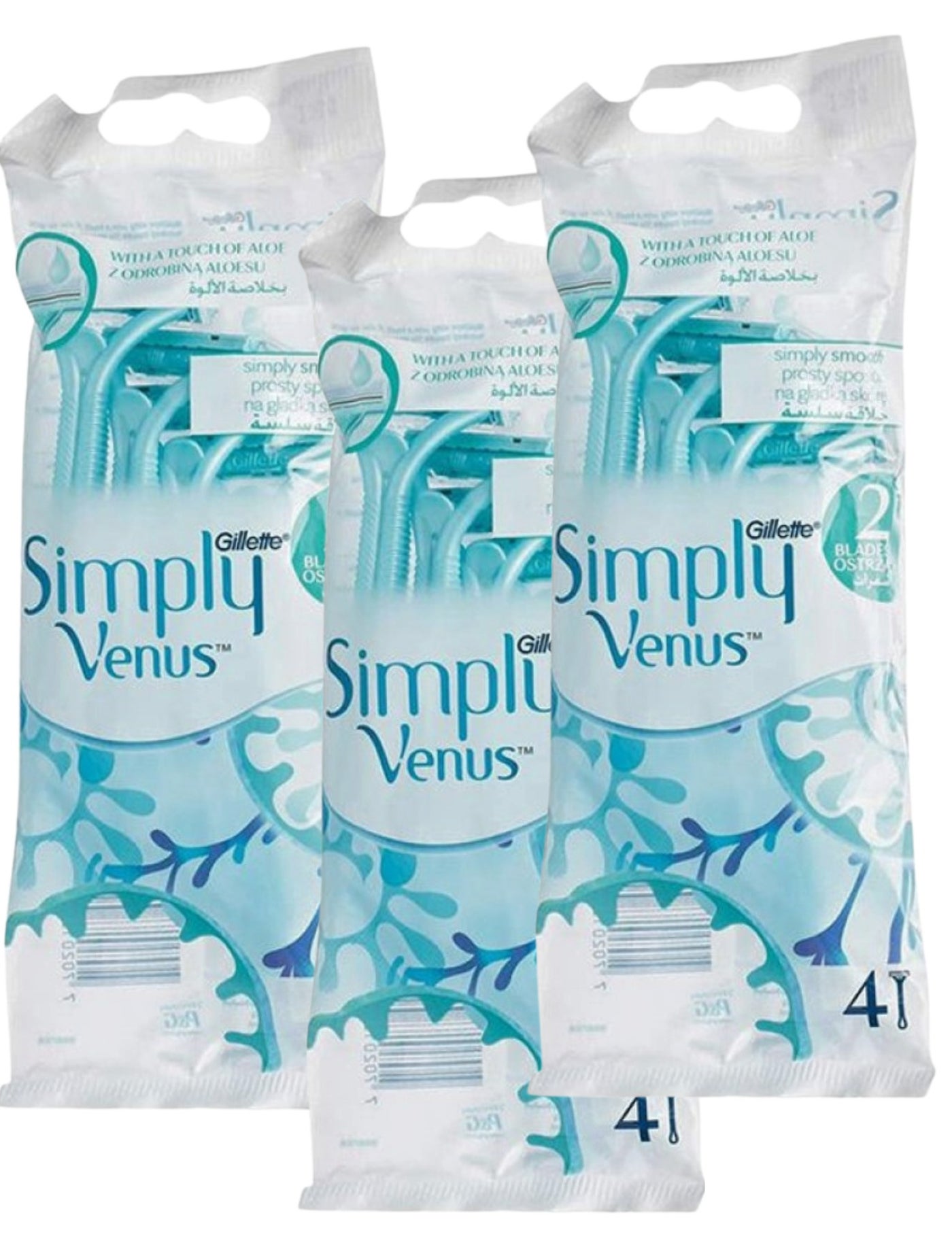 Gillette Simply Venus 2 Disposable Razors for Women – 4 Count Set of 3 Packet