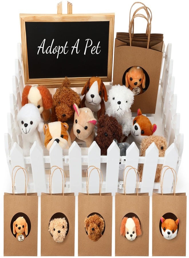 Arrowbash 36 Pcs Adopt a Puppy Favor Mini Plush Stuffed Animal Dog Set with 10 White Plastic Fence 12 Kraft Paper Gift Bags Wooden Chalkboard Sign for Pet Dog Birthday Gift(Classic) - Image 1