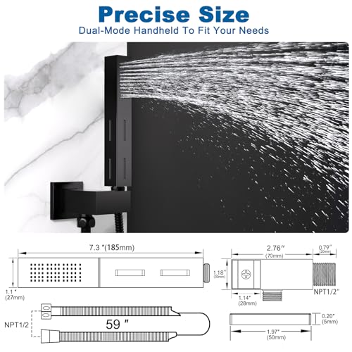 Drettyer Matte Black Brass 2 in 1 Function Handheld Shower Sprayer Head with 59" Long Flexible Hose Attachment and Adjustable Shower Wand Holder - Image 3