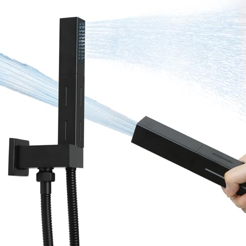 Drettyer Matte Black Brass 2 in 1 Function Handheld Shower Sprayer Head with 59" Long Flexible Hose Attachment and Adjustable Shower Wand Holder - Image 1