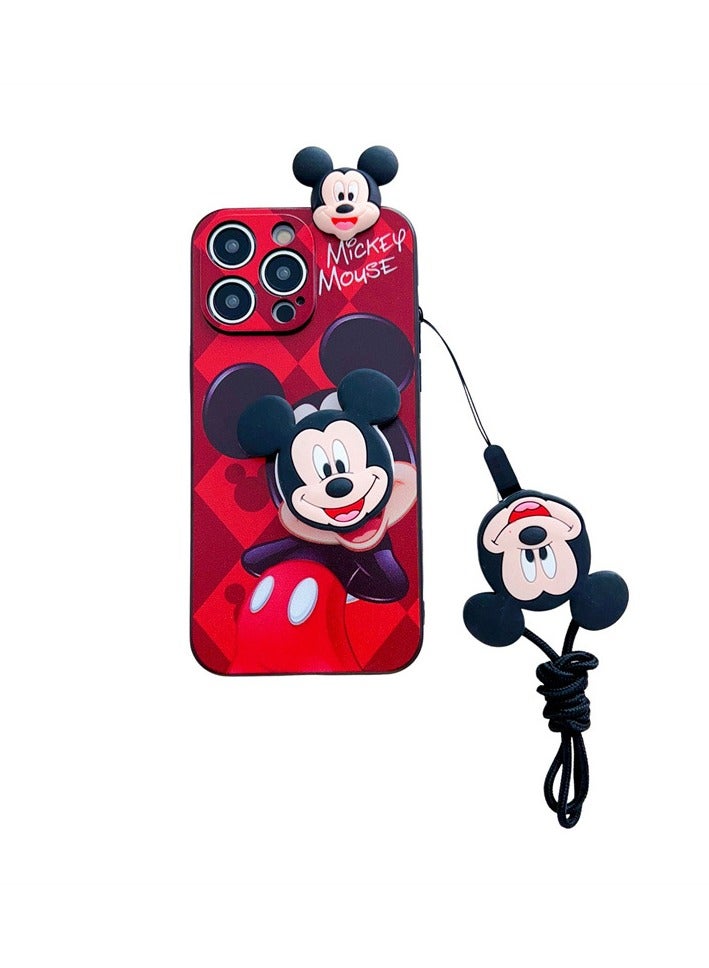 Cartoon Case for iPhone 16 Pro Max Cute Micky with Grip Wrist Removeable Body Strap 3D Micky Lying on Top Cover - Image 1