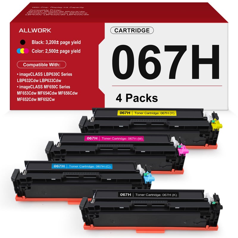 ALLWORK 067H Toner Cartridge High Capacity Compatible Replacement Compatible for Canon 067 Toner Cartridge Set Works for Canon Color imageCLASS MF650C LBP630C Series MF656Cdw MF654Cdw MF652Cw LBP632Cdw 4Pack - Image 1