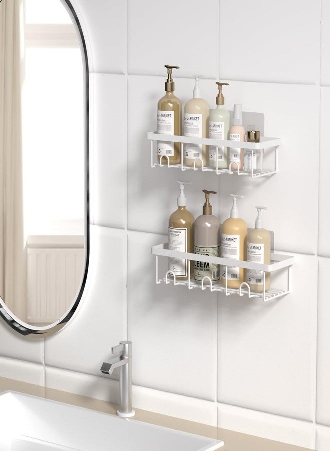 Oasiteege Adhesive Shower Caddy Organizer, 2 Pack Shampoo Holder Basket Shelves for Storage and Organization, Wall Suction Bath Bathtub Rack Set for RV Camper, Bathroom Decor and Accessories, White - Image 5
